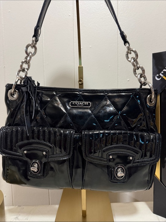 Coach Handbags - Coach Poppy Liquid Gloss Black Quilted Leather Bag with Silver Hardware